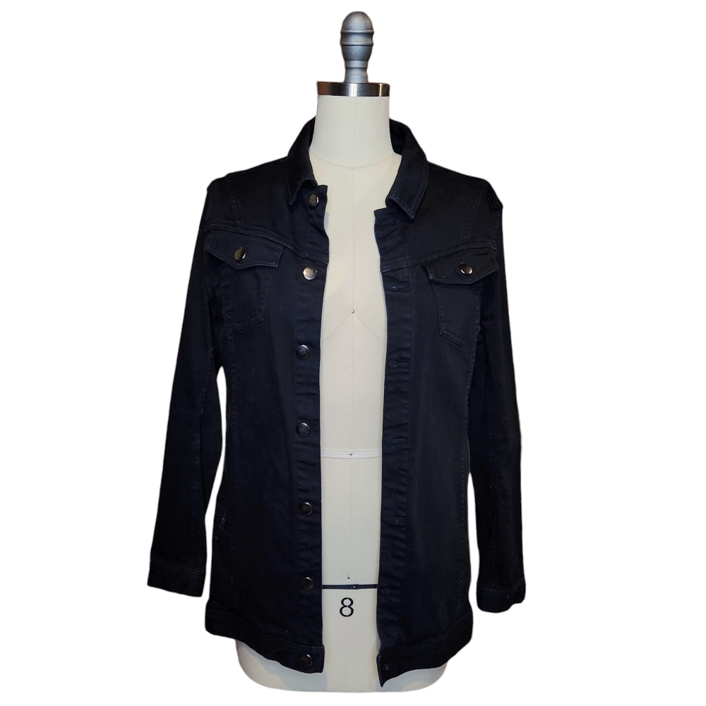 SkinGraft Black Denim Jean Jacket Long Back Zipper M